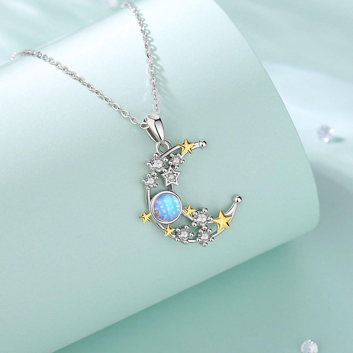 Sterling Silver Moon Star Necklace-MoonChildWorld