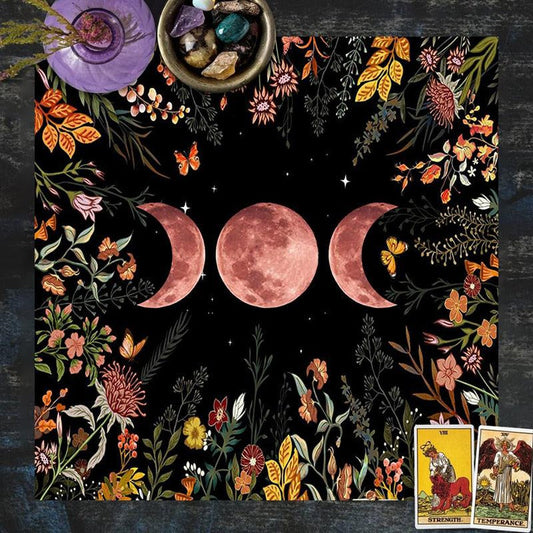 Celestial Flower Tarot Tablecloth Triple Moon Wicca Altar Cloth-MoonChildWorld
