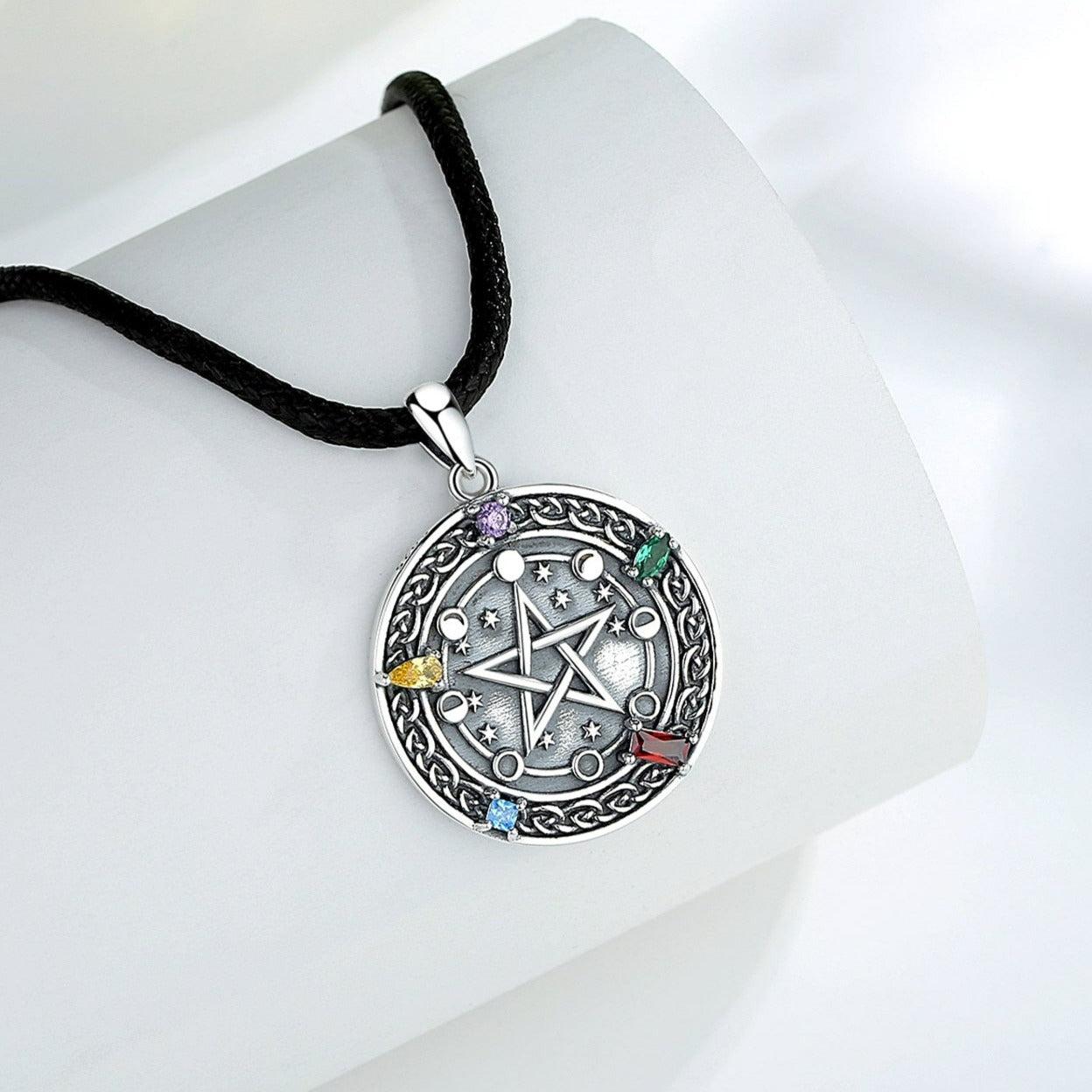 Moon phase Pentacle Necklace Wiccan Necklace-MoonChildWorld