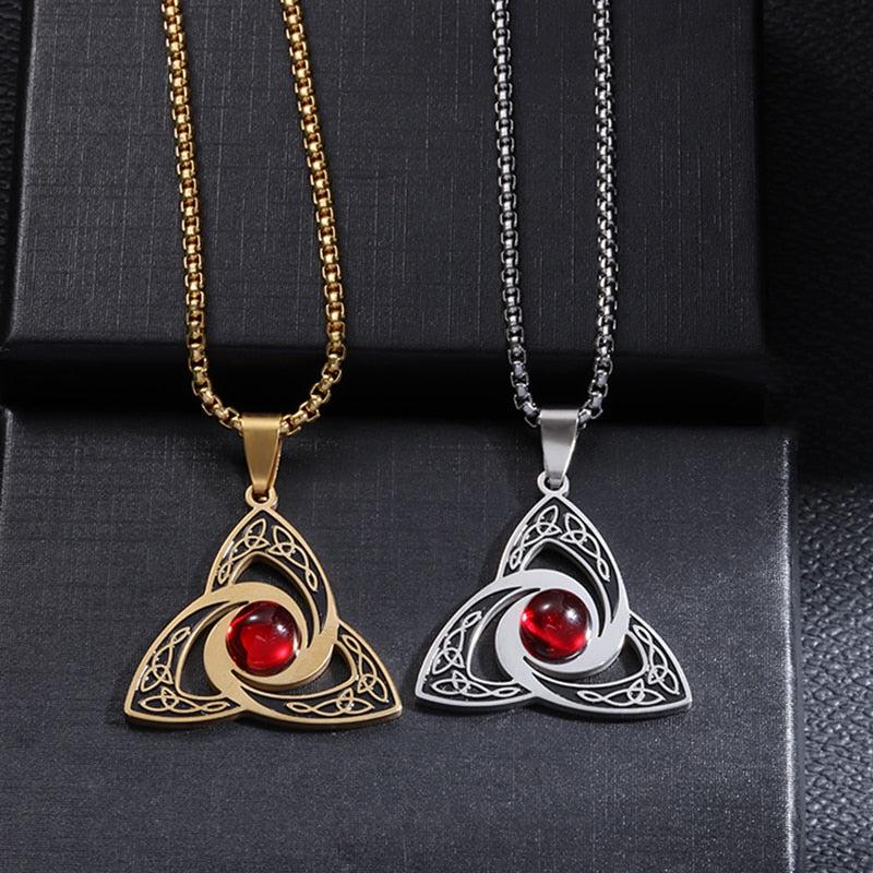 Celtic Trinity Knot Red Zircon Witch Knot Necklace-MoonChildWorld