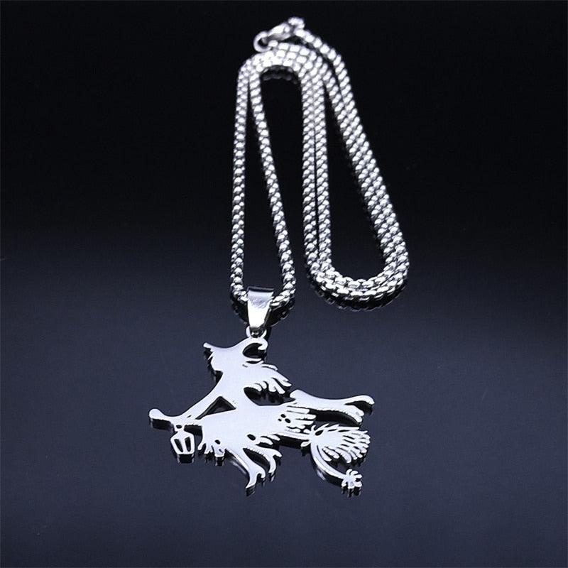 Magic Broom Witch Necklace Gothic Necklace-MoonChildWorld