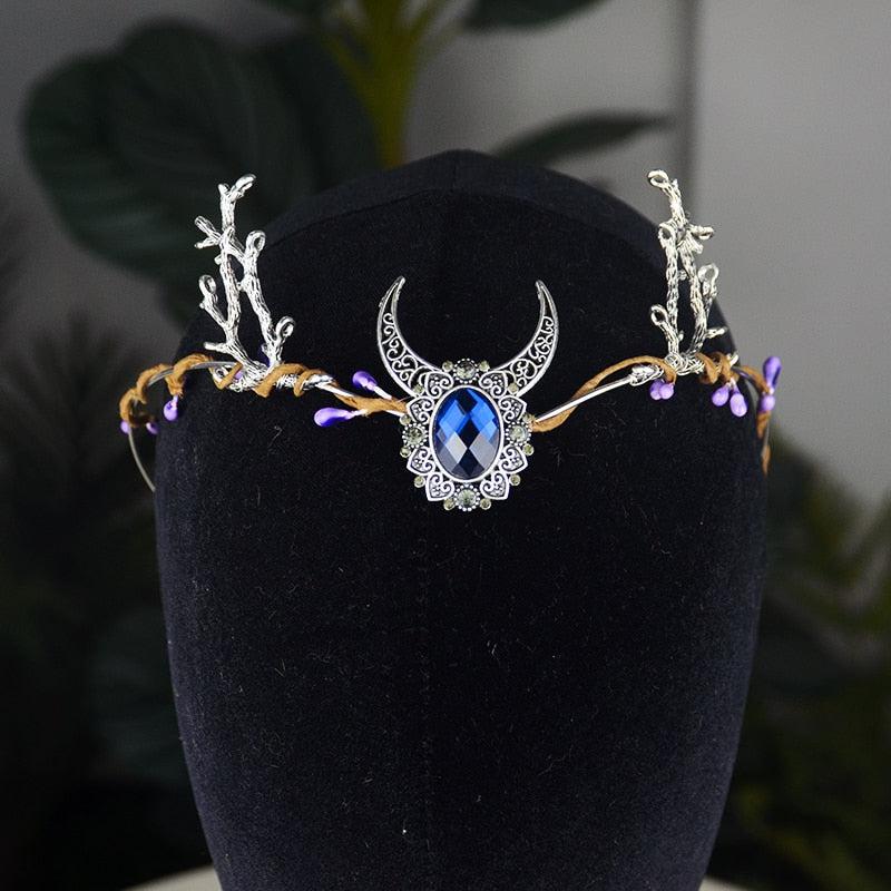 Witch Crescent Moon Crystal Headband Circlet Crown-MoonChildWorld