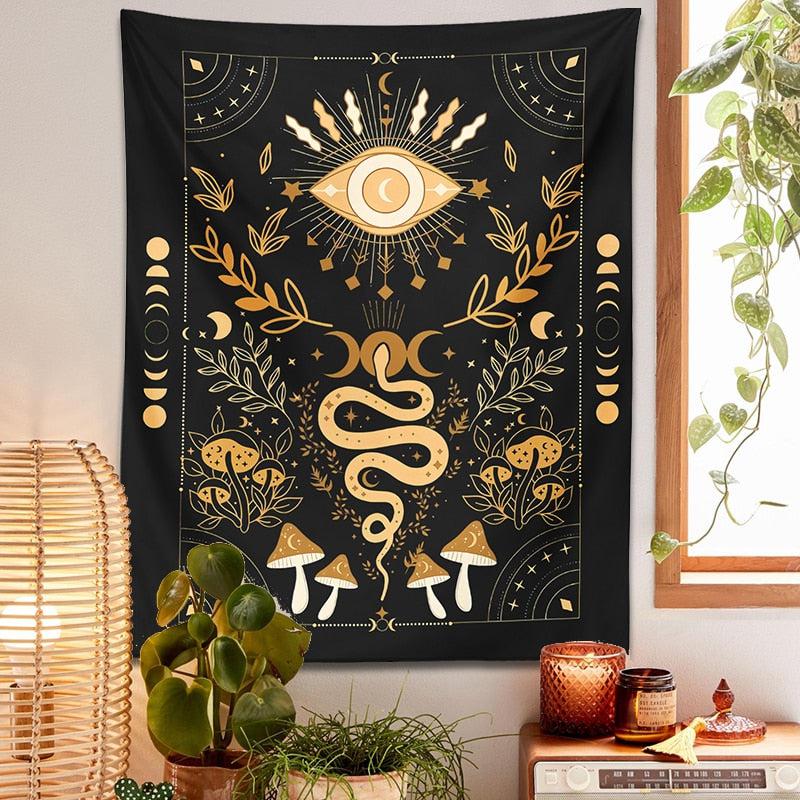 Witch Tapestry Mystical Moth Eye Moon Phase Aesthetic Tapestry-MoonChildWorld