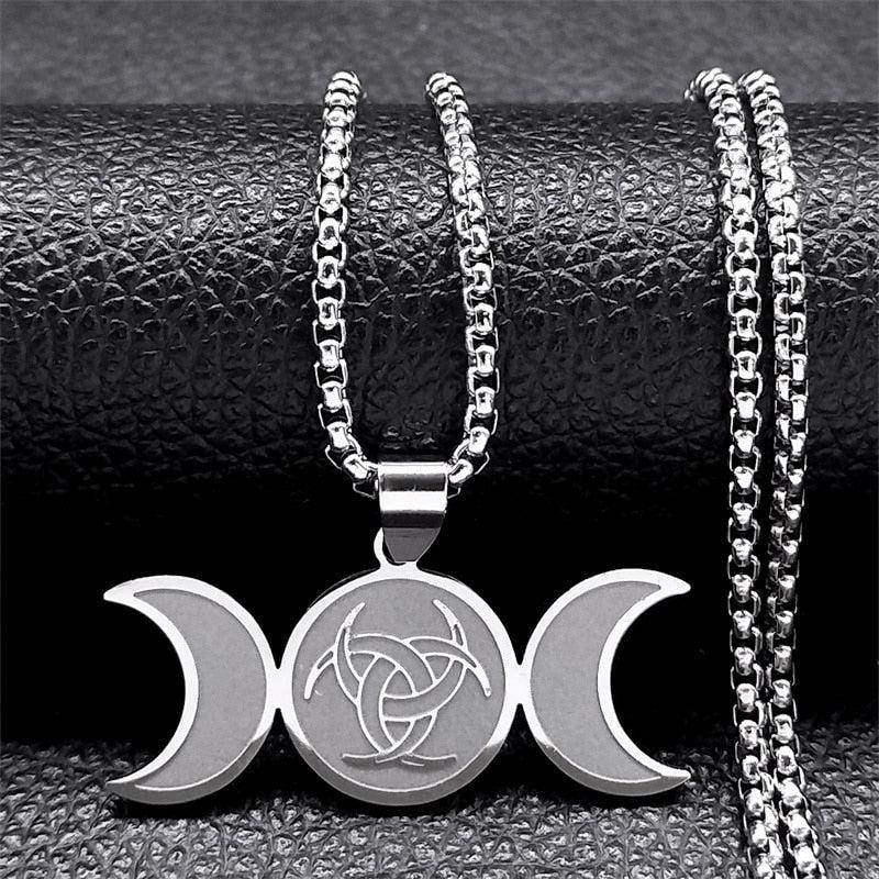 Triple Moon Goddess Necklace Witch Pagan Necklace-MoonChildWorld