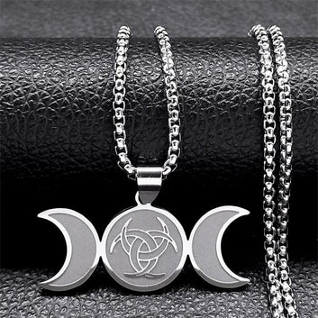 Triple Moon Goddess Necklace Witch Pagan Necklace