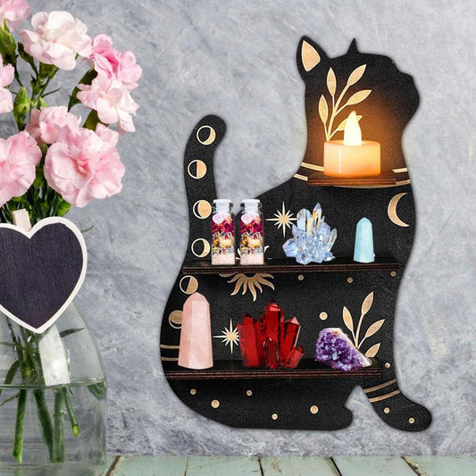 Witch Black Cat Crystal Shelf Moon Shelf