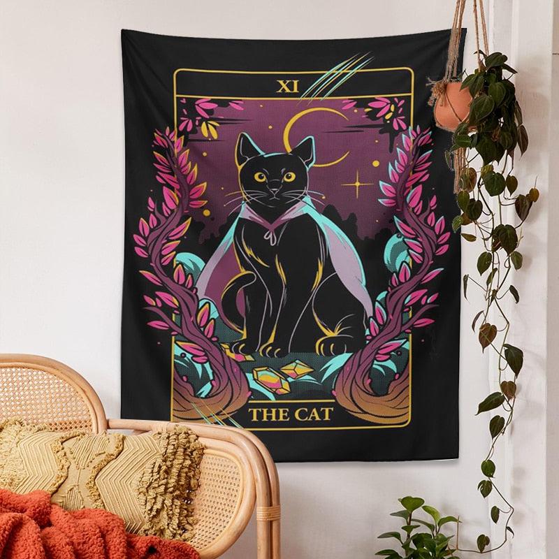 Cat Tarot Tapestry Witch Wall Hanging Black cat Tapestry-MoonChildWorld