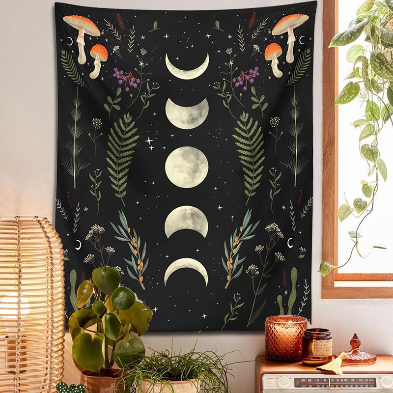 Moon Phase mushroom Tapestry Wall Hanging Witchcraft Tapestry-MoonChildWorld