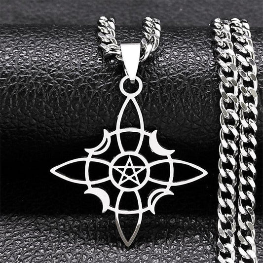 Witch Celtic Knot Necklace Pentagram Crescent Moon Necklace