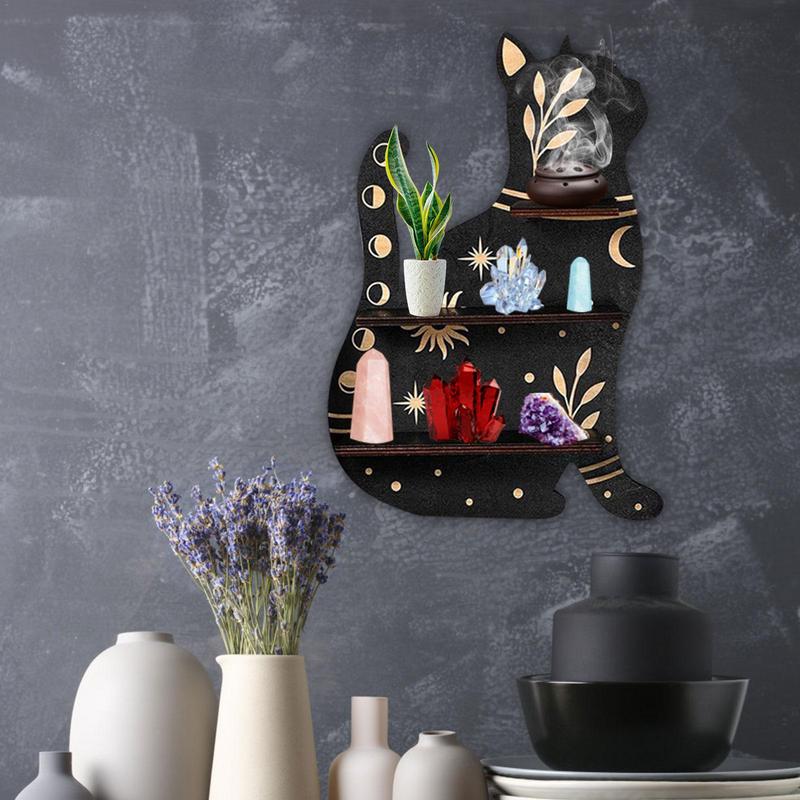 Witch Black Cat Crystal Shelf Moon Shelf-MoonChildWorld