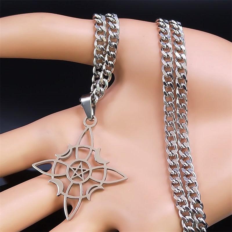 Witch Celtic Knot Necklace Pentagram Crescent Moon Necklace-MoonChildWorld