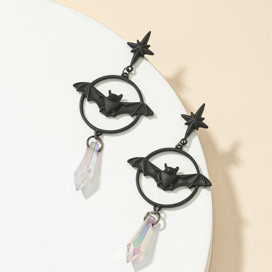 Gothic Earrings Black Bat Witch Earrings-MoonChildWorld