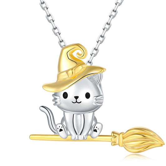 Cute Cat Necklace Witch Halloween Jewelry-MoonChildWorld