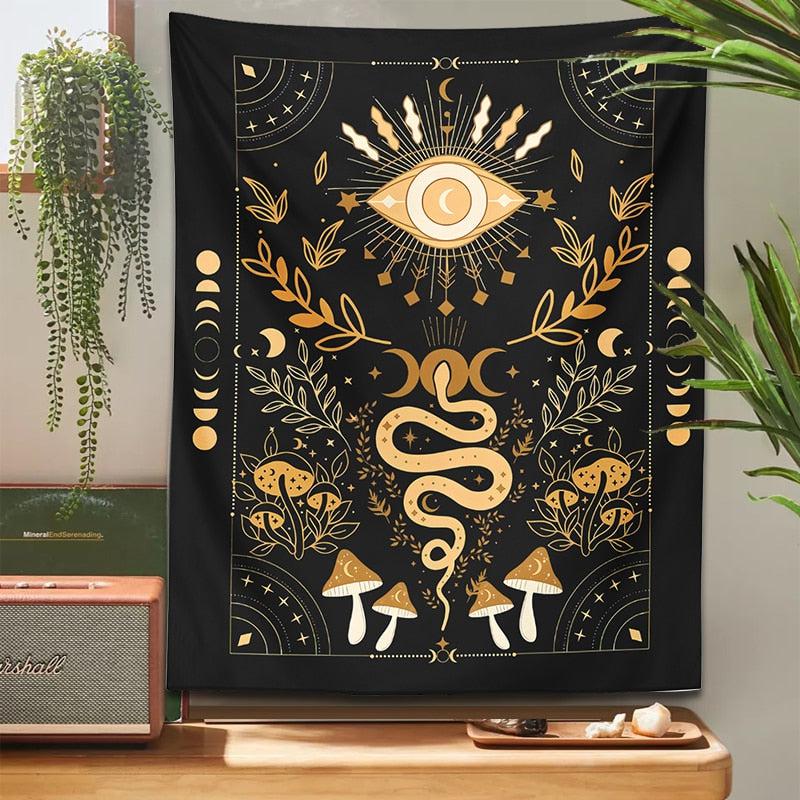 Witch Tapestry Mystical Moth Eye Moon Phase Aesthetic Tapestry-MoonChildWorld
