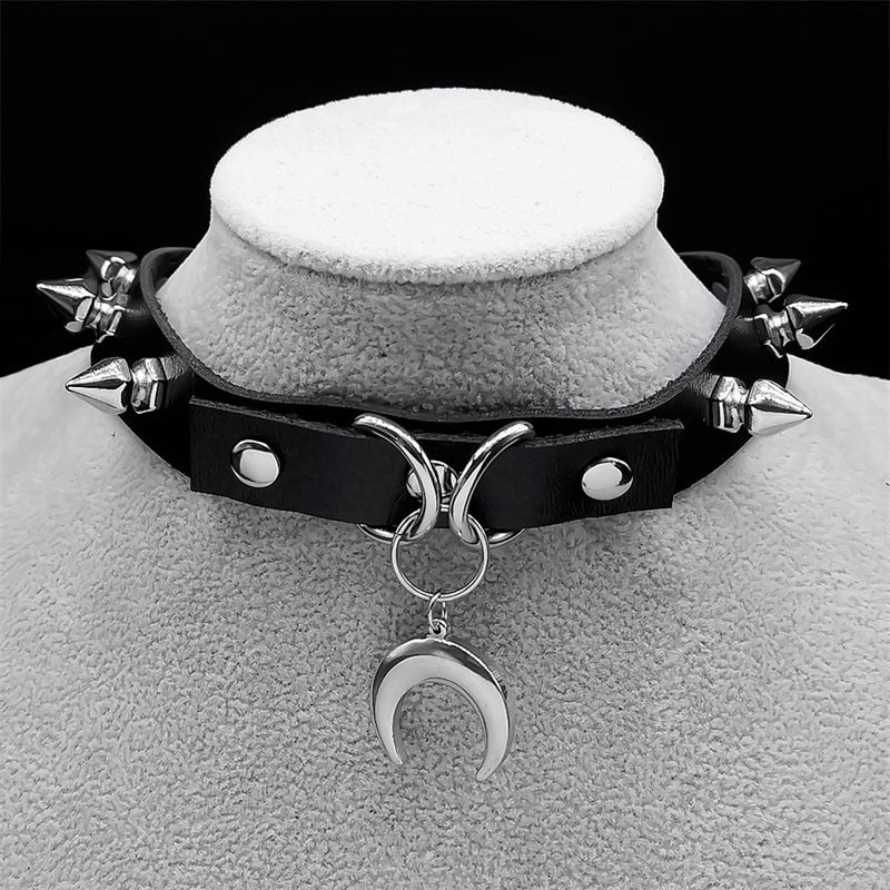 Crescent Moon Choker Witch Gothic Necklace-MoonChildWorld