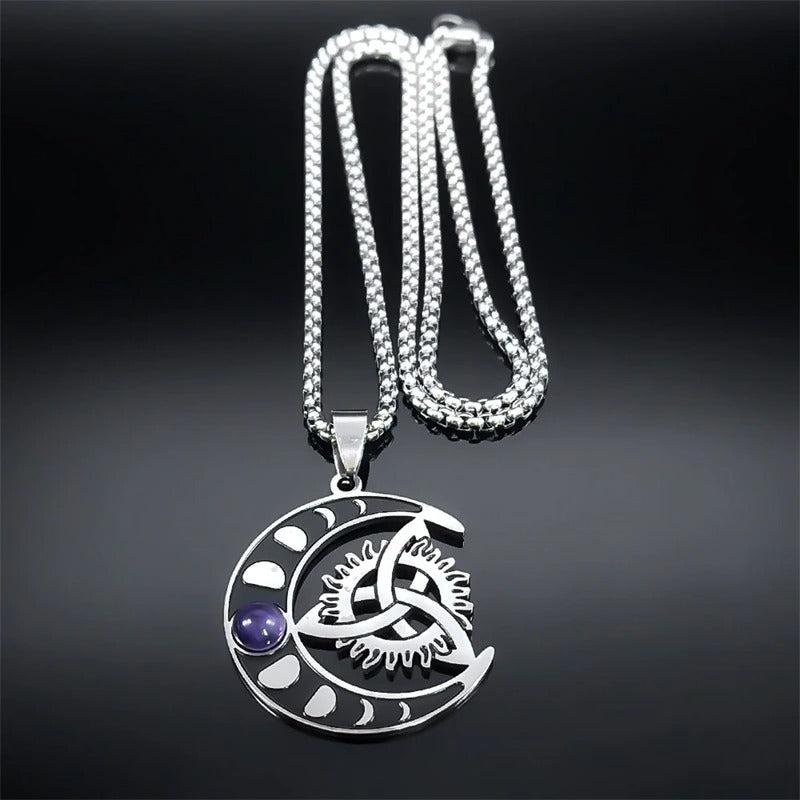 Moon Phase Celtic Knot Triskele Necklace-MoonChildWorld