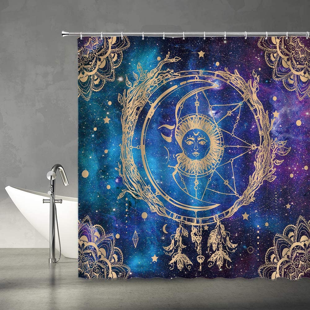 Celestial Shower Curtain Sun Moon Shower Curtain-MoonChildWorld