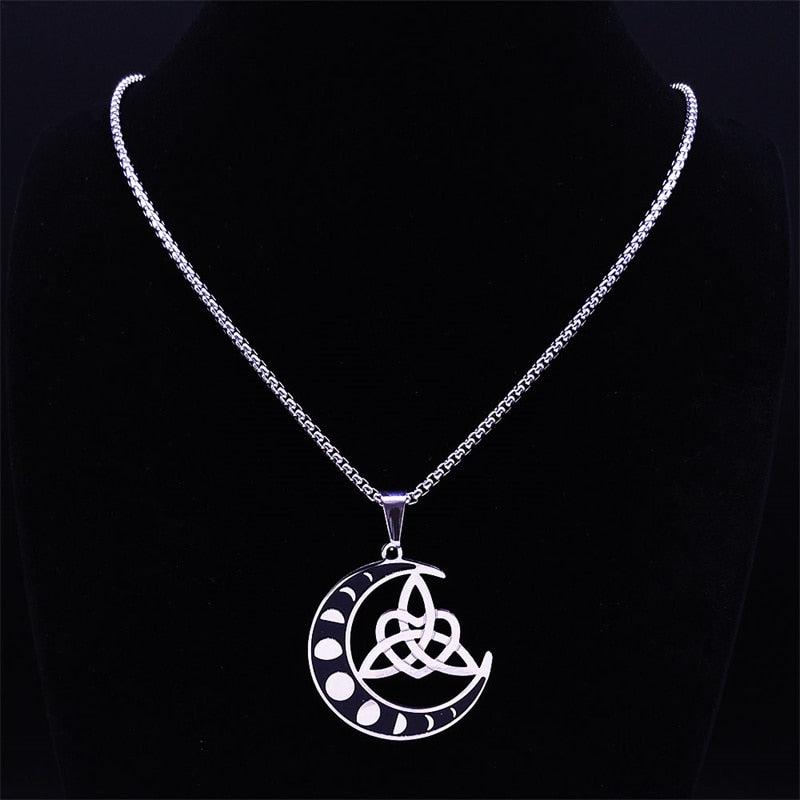 Wicca Trinity Knot Moon Phase Necklace-MoonChildWorld