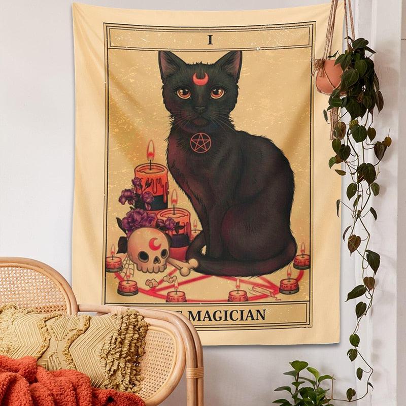 Magic Cat Tapestry Wall Hanging Mysterious Divination Wicca Tapestry-MoonChildWorld