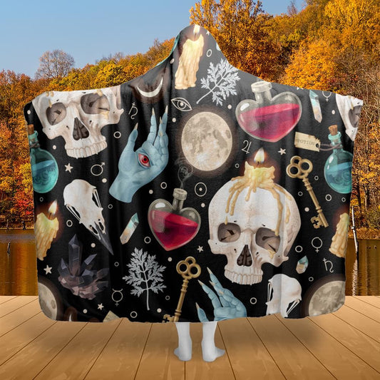 Skull Raven Witchcraft Hooded Blanket Gothic Witch Hooded Blanket