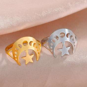 Star Crescent Moon Phase Ring Wiccan Jewelry