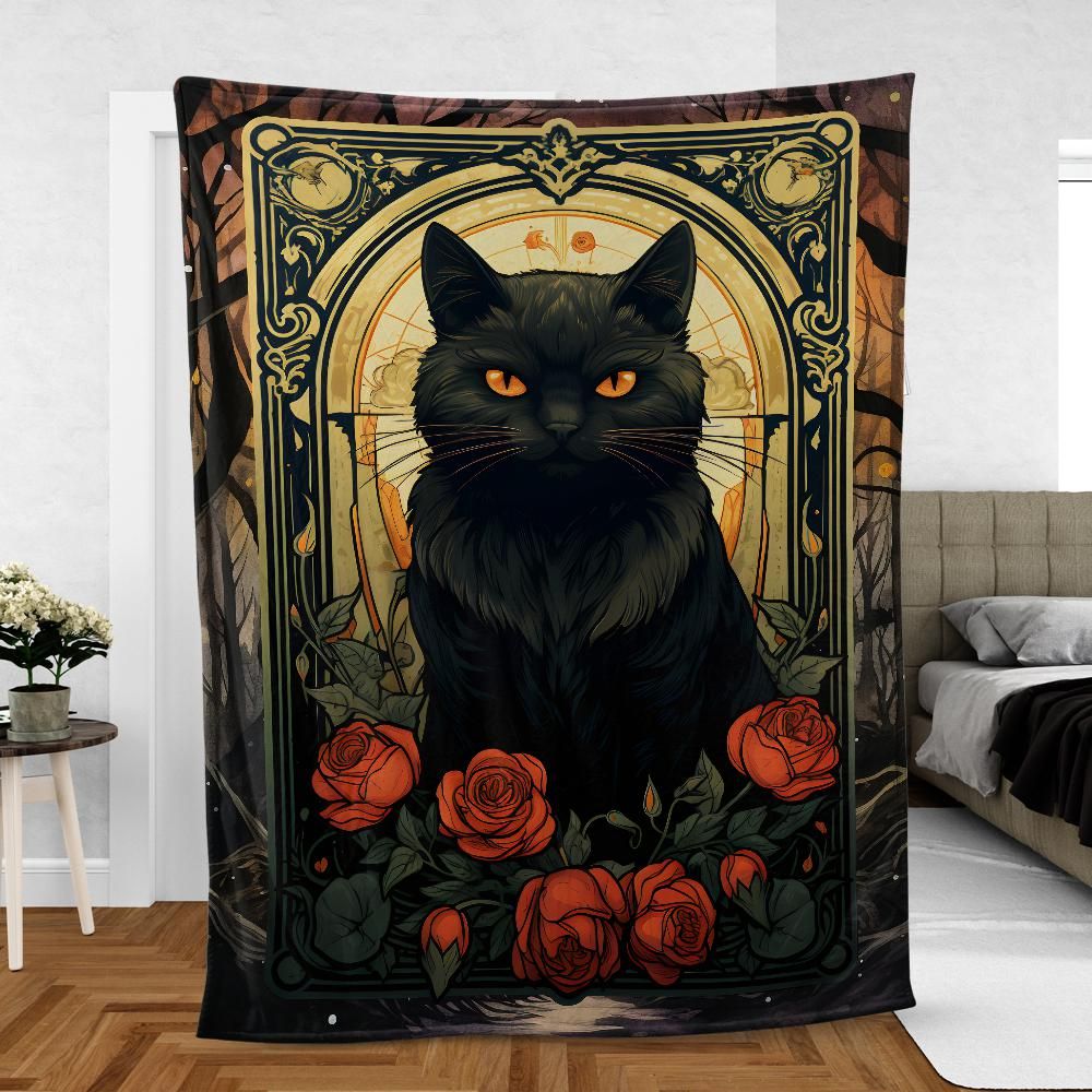 Tarot card Black cat Gothic blanket-MoonChildWorld