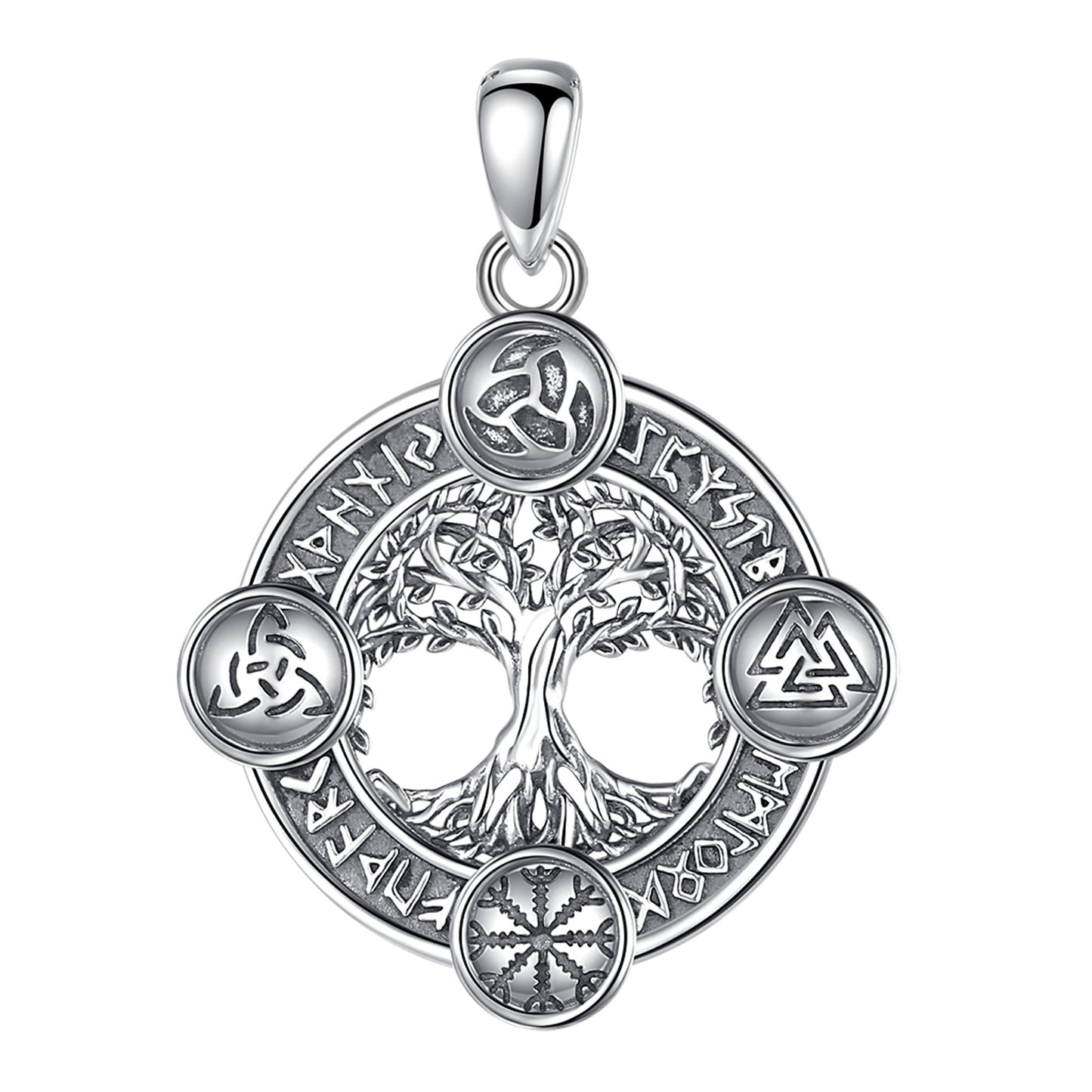 Stunning 925 sterling silver Tree of Life pendant with Norse runes and pagan symbols, perfect amulet jewelry.