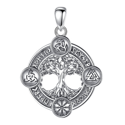 Stunning 925 sterling silver Tree of Life pendant with Norse runes and pagan symbols, perfect amulet jewelry.