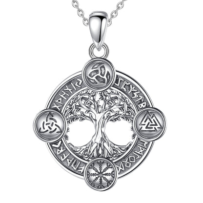 Stunning 925 sterling silver Tree of Life necklace with Norse runes and pagan amulets on an 18/20 inch chain.
