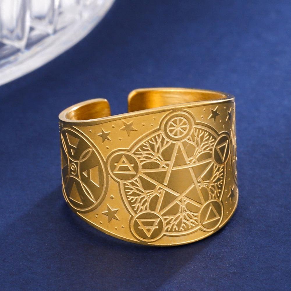 Tree of Life Pentacle Ring Pagan Pentacle Ring Wiccan Jewelry-MoonChildWorld