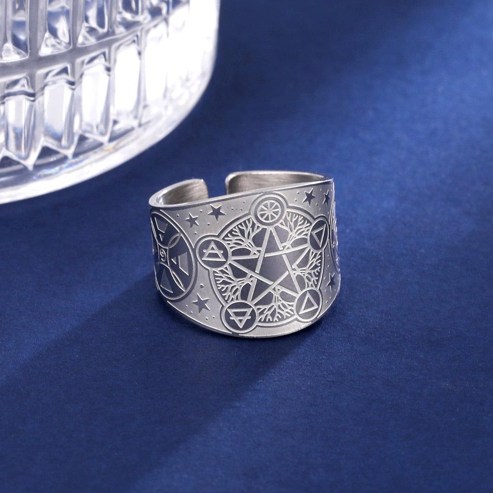 Tree of Life Pentacle Ring Pagan Pentacle Ring Wiccan Jewelry-MoonChildWorld