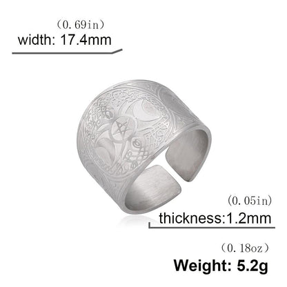 Triple Moon Goddess Ring Pentacle Pentacle Ring-MoonChildWorld