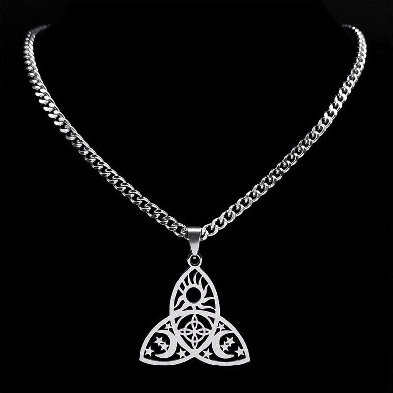 Triple Moon Goddess Witchcraft Triquetra Celtic Knot Necklace-MoonChildWorld