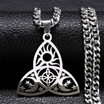 Triple Moon Goddess Witchcraft Triquetra Celtic Knot Necklace-MoonChildWorld
