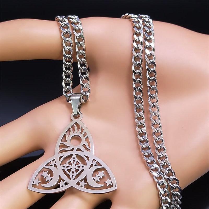 Triple Moon Witchcraft Triquetra Celtic Knot Necklace-MoonChildWorld