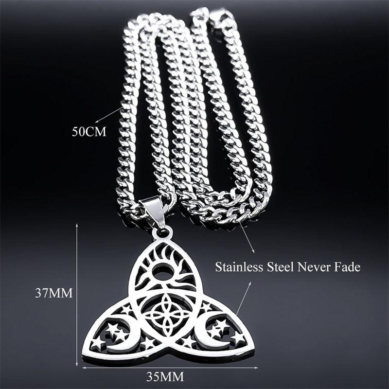 Triple Moon Witchcraft Triquetra Celtic Knot Necklace-MoonChildWorld