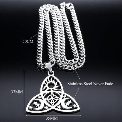Triple Moon Witchcraft Triquetra Celtic Knot Necklace-MoonChildWorld