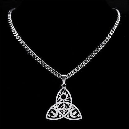 Triple Moon Witchcraft Triquetra Celtic Knot Necklace-MoonChildWorld