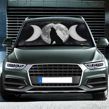 Triple moon wolf car sun shade-MoonChildWorld