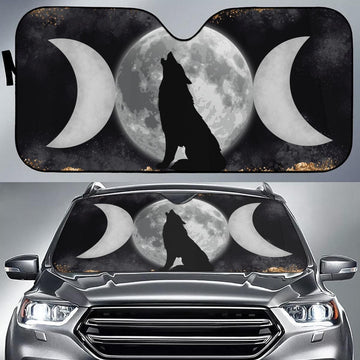Triple moon wolf car sun shade-MoonChildWorld