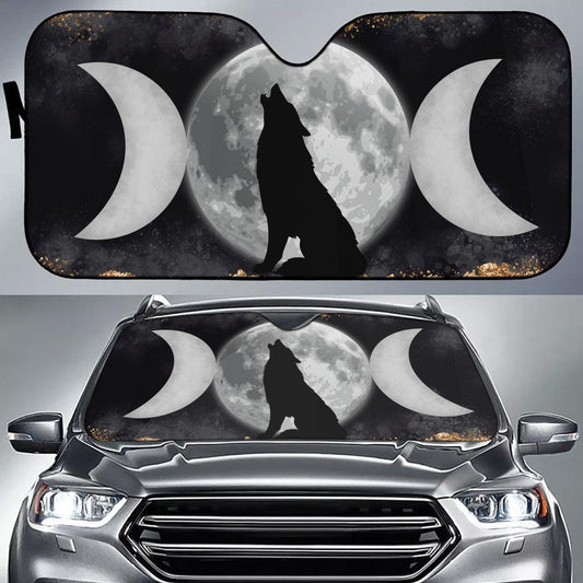 Triple moon wolf car sun shade-MoonChildWorld