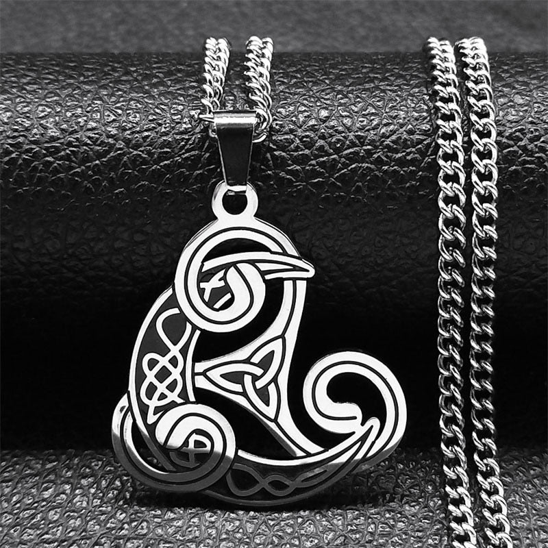 Triskele Celtic Knot Necklace Crescent Moon Necklace-MoonChildWorld