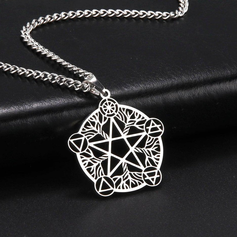Stainless steel Wicca Pentacle Witch Amulet necklace, 27.9*29.4mm pendant, for eternity and infinity.