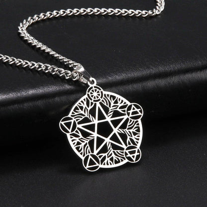 Stainless steel Wicca Pentacle Witch Amulet necklace, 27.9*29.4mm pendant, for eternity and infinity.