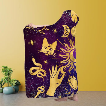Wicca moon sun Hooded blanket Celestial Hooded Blanket