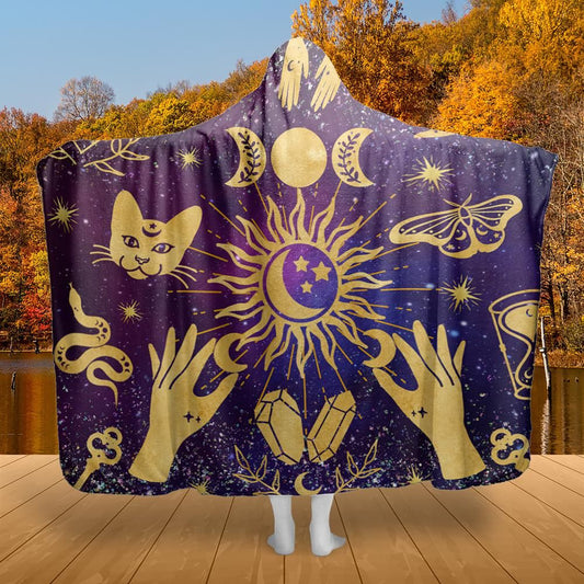 Wicca moon sun Hooded blanket Celestial Hooded Blanket