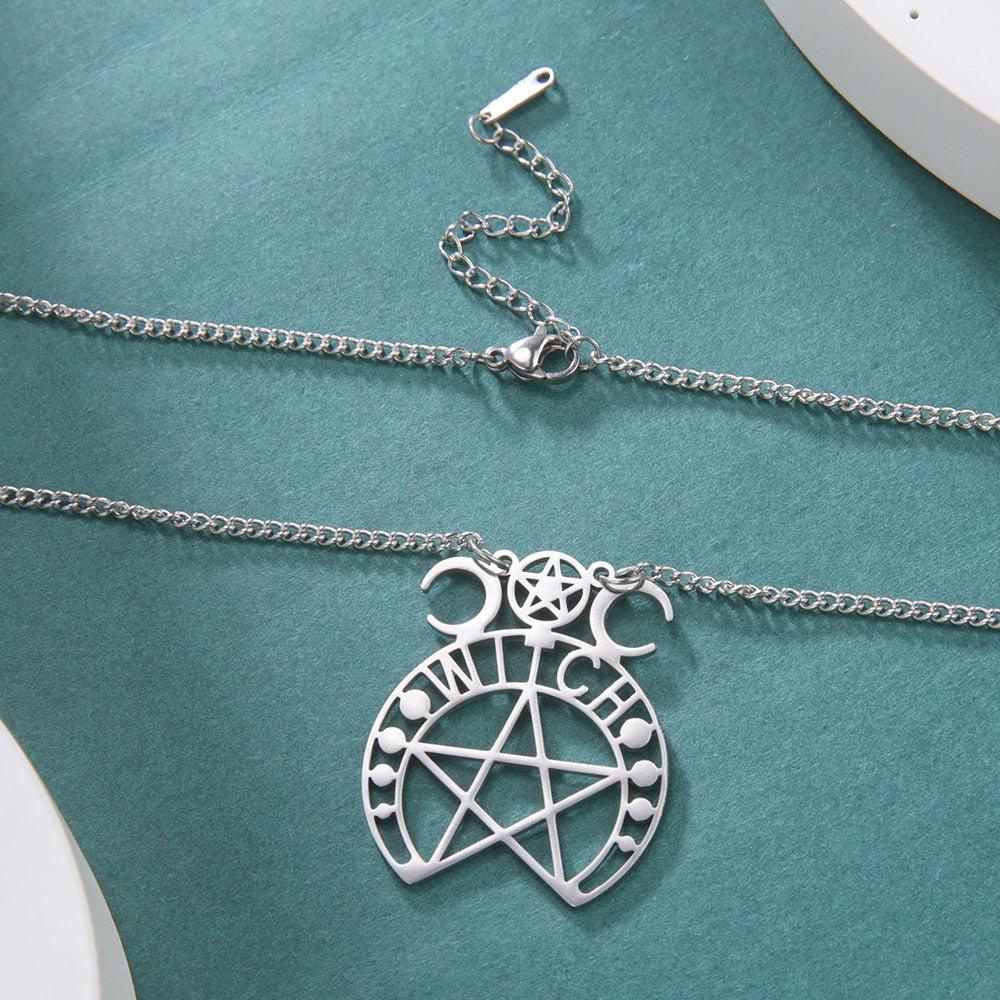 Witchcraft Pentacle Necklace Triple Moon Goddess Witch Necklace-MoonChildWorld