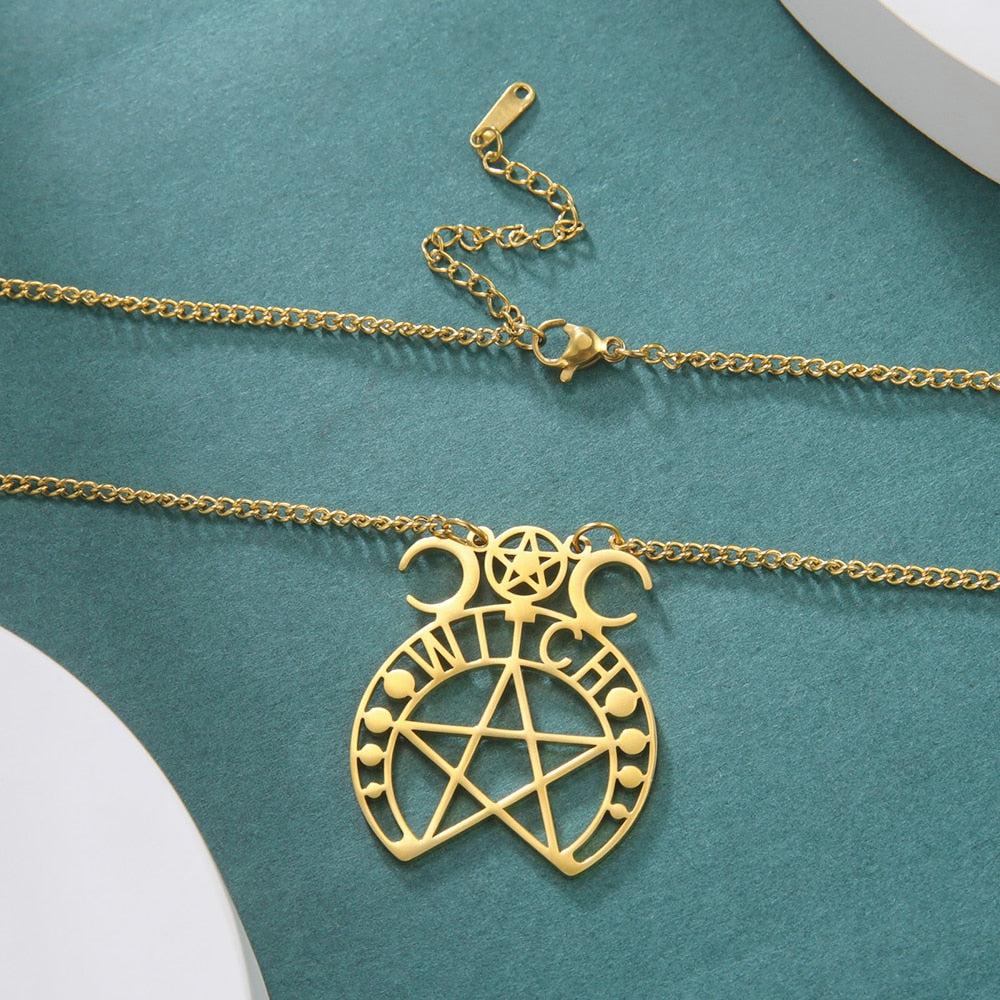 Witchcraft Pentacle Necklace Triple Moon Goddess Witch Necklace-MoonChildWorld