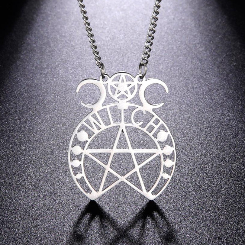 Witchcraft Pentacle Necklace Triple Moon Goddess Witch Necklace-MoonChildWorld