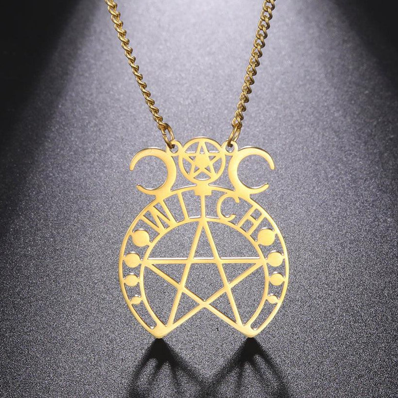 Witchcraft Pentacle Necklace Triple Moon Goddess Witch Necklace-MoonChildWorld